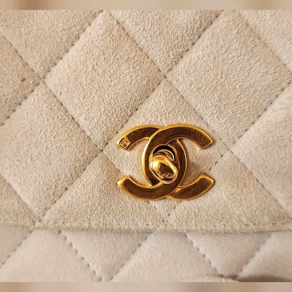 Suede Powder Blue Chanel Quilted Shoulder/Crossbidy Bag with Gold Hardware - Picture 6 of 11